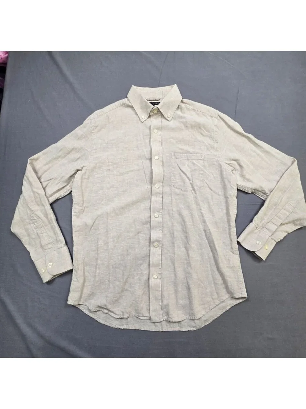 Banana Republic Mens Medium Button-Up Shirt Beige Linen Cotton Blend Long Sleeve